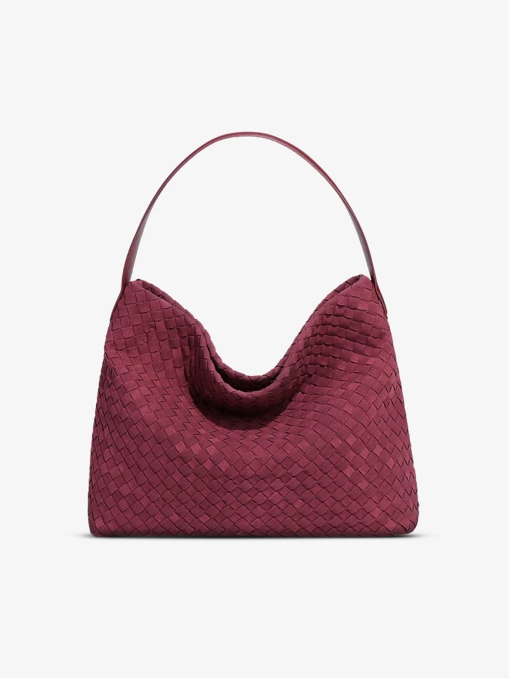 Woven Suede Tote Bag in Wine Red